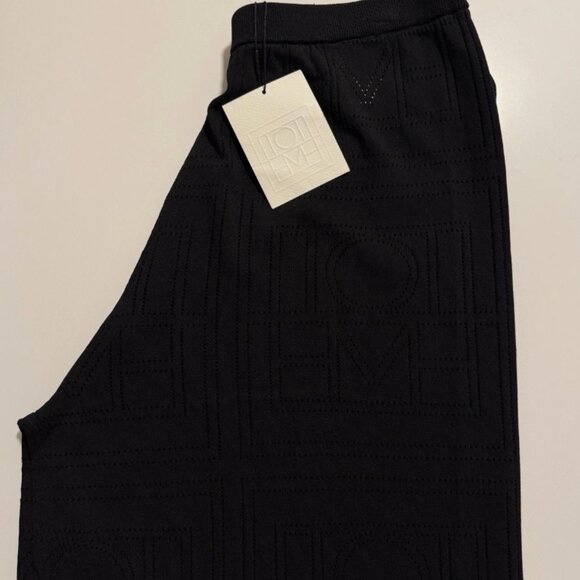 Totême Monogram Pointelle Knit Wide Leg Trousers Black M NWT - Picture 7 of 9
